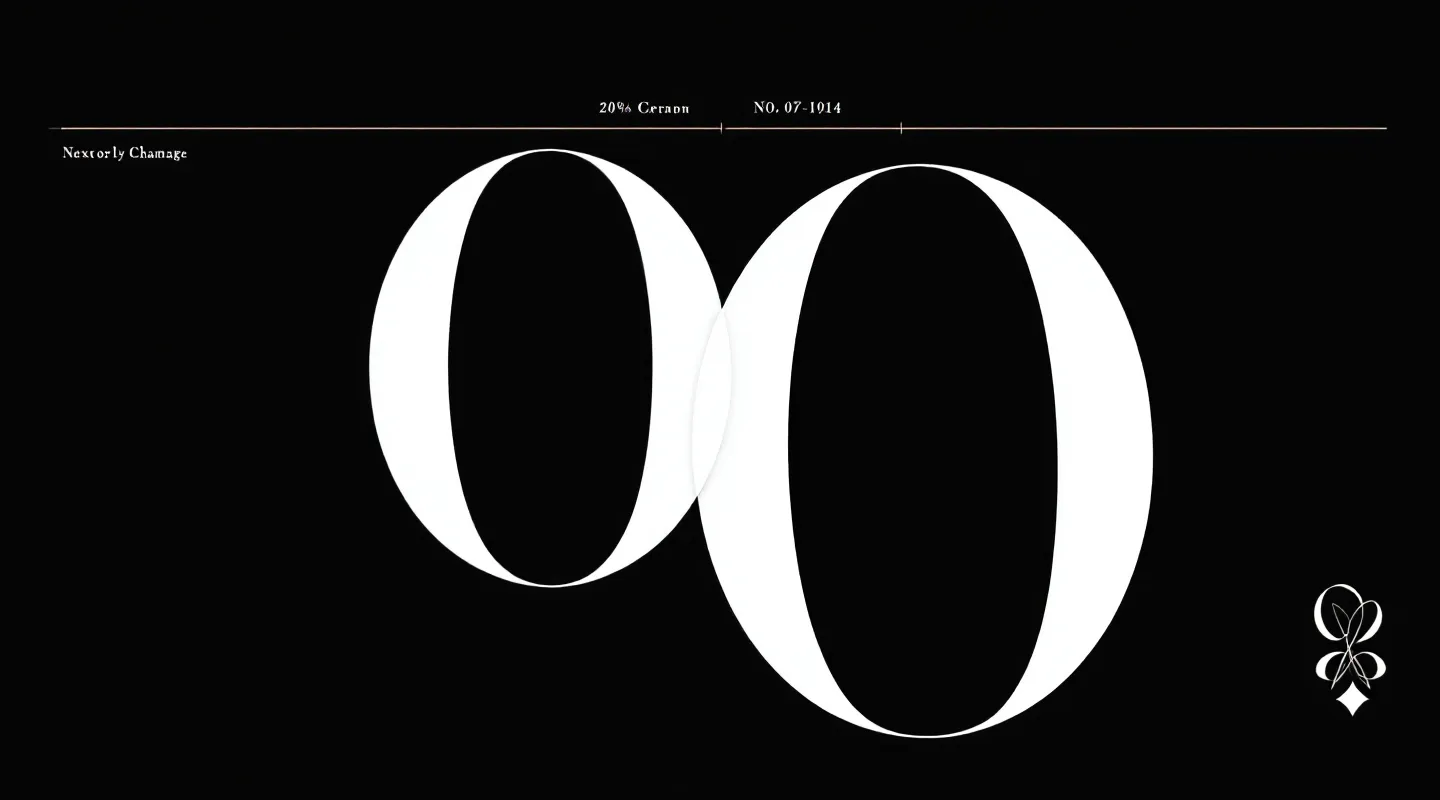 Luxury-editorial magazine cover composition with a single oversized Didone capital O in white centered on deep ink ground, bracketed by champagne hairline rules